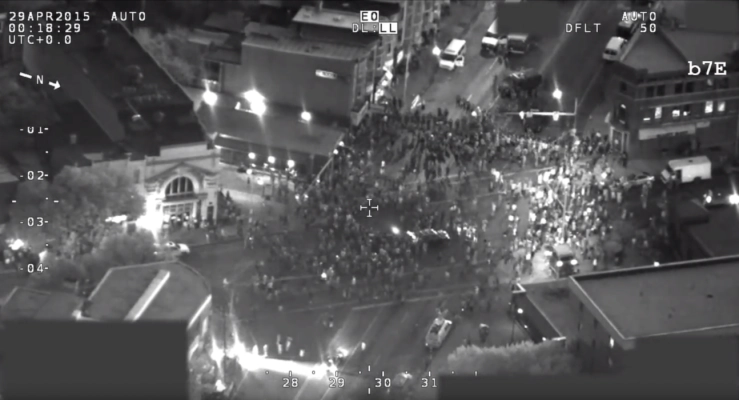 Surveillance footage from an FBI aircraft capturing the protests in Baltimore following Baltimore PD's killing of Freddie Gray.