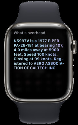 Whats Overhead Shortcut screenshot on an Apple Watch.